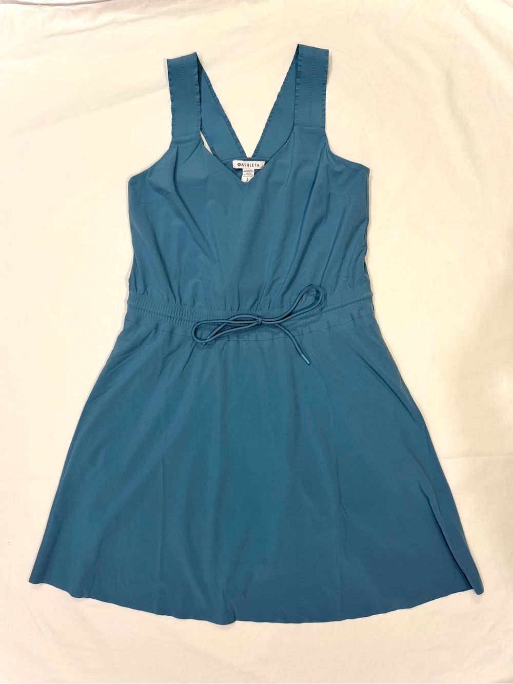 Athleta Savannah Strap Drawstring Waist Mini Dress Teal Blue stretchy women’s S